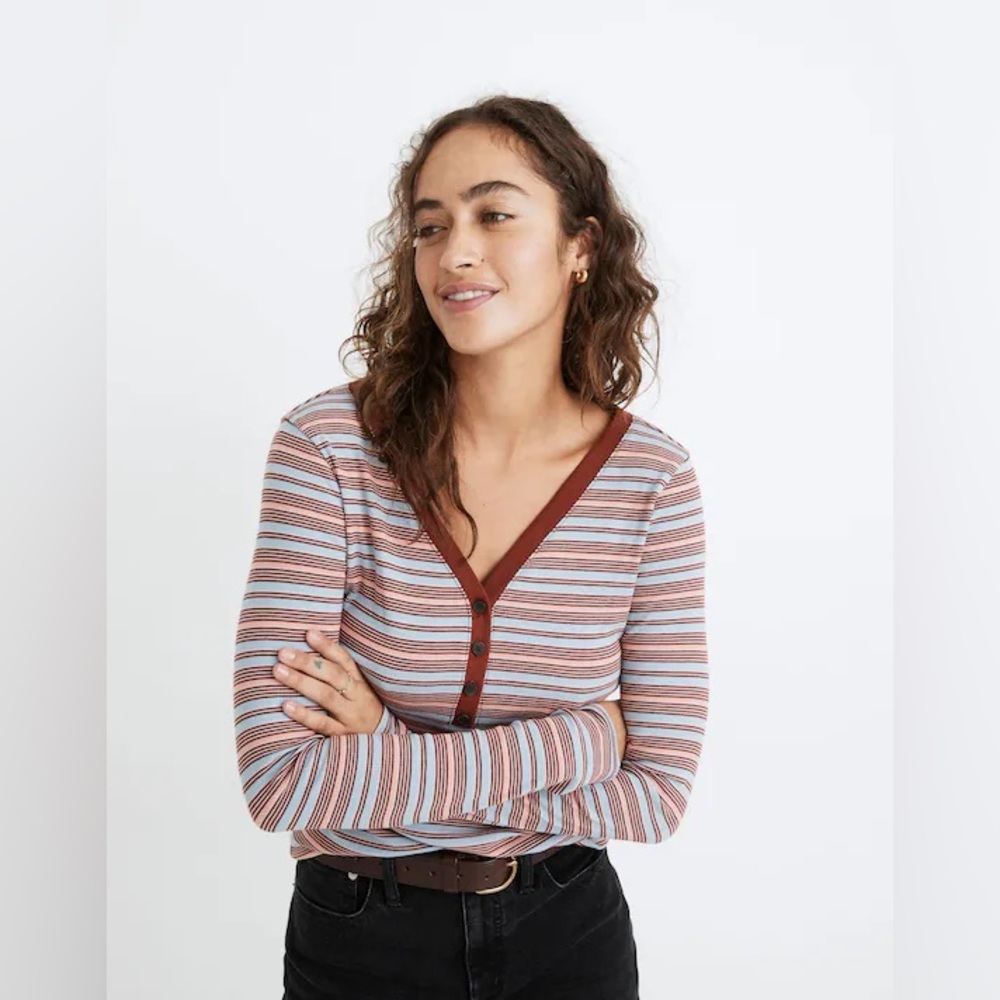 Madewell Tops Madewell Fine Ribbed Henley Tee In Stripe
